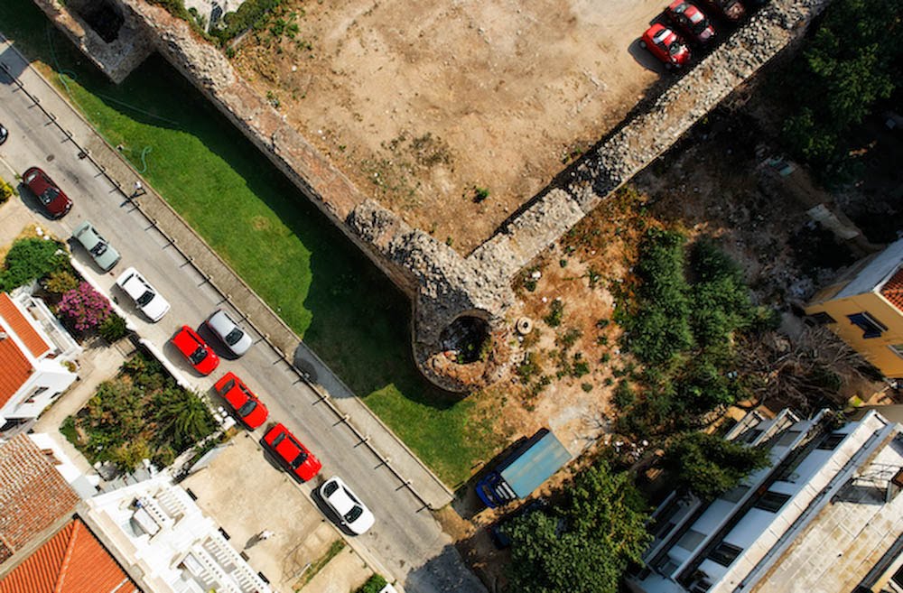 A top-down aerial view of a section of Thessaloniki