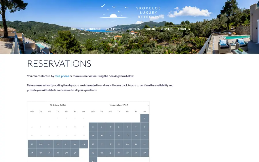 Booking page